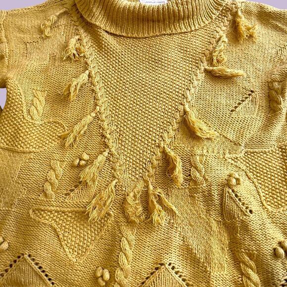 Jennifer Reed hand knitted yellow vintage sweater with tassels large - Picture 9 of 13